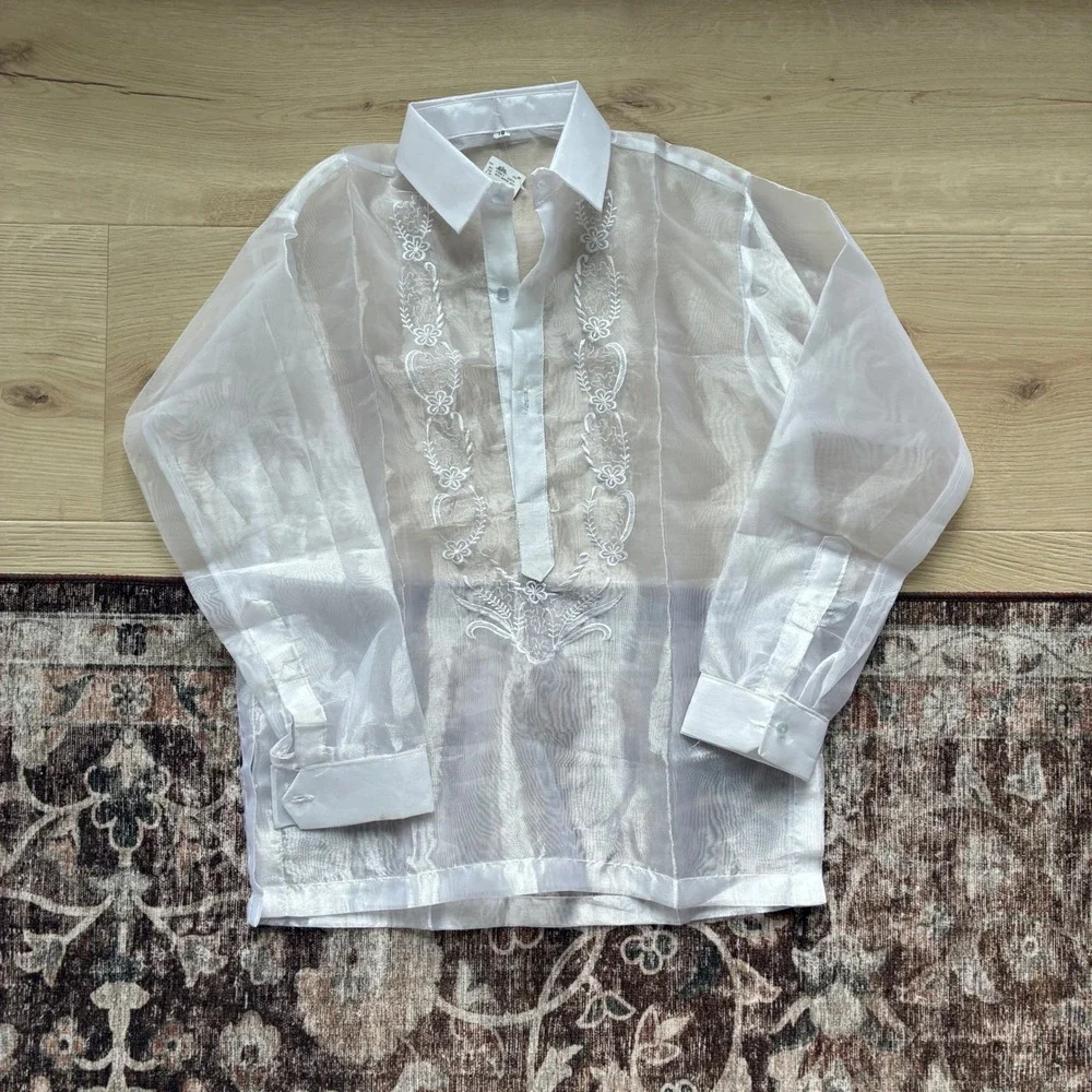 Prince Boys Barong Tagalog White Embroidered Formal Shirt NWT Size 18